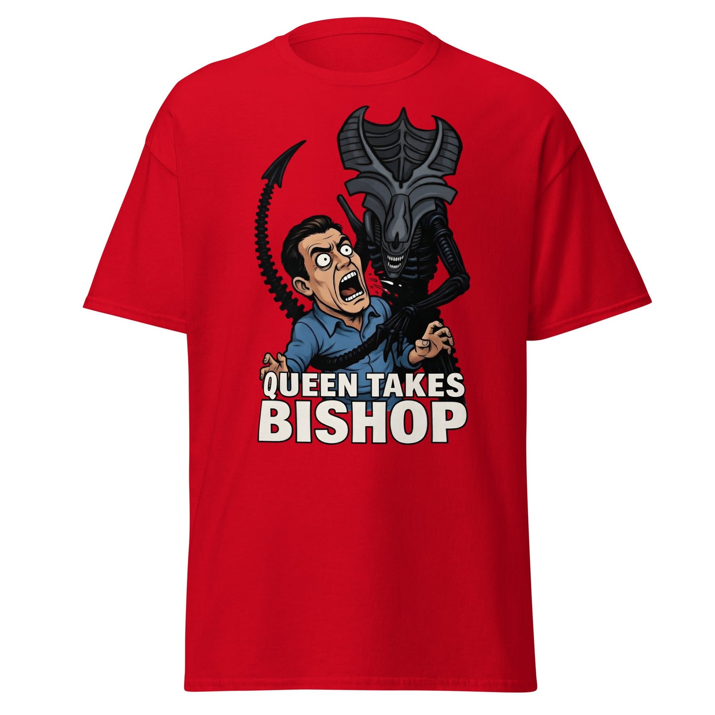 Queen Takes Bishop T-Shirt | Aliens Movie Chess Parody Tee - Red - T-Shirts Online