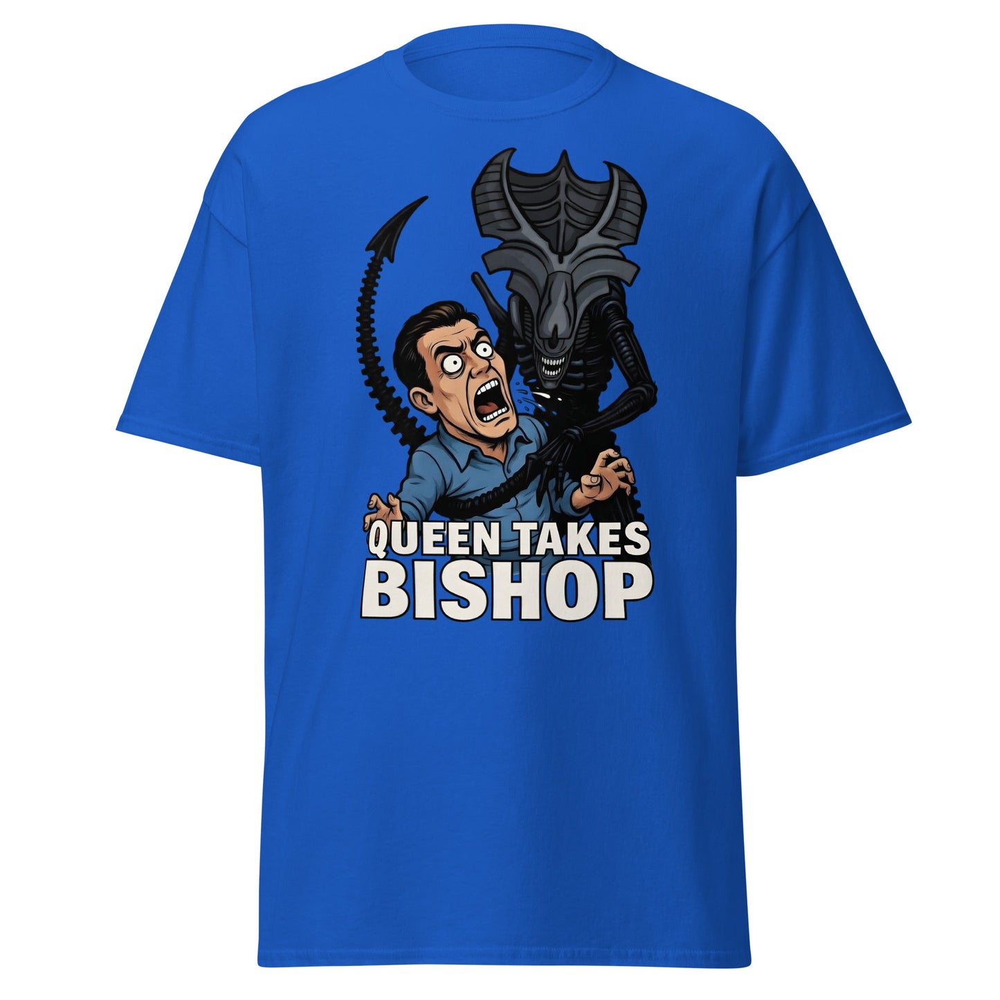 Queen Takes Bishop T-Shirt | Aliens Movie Chess Parody Tee - Royal - T-Shirts Online