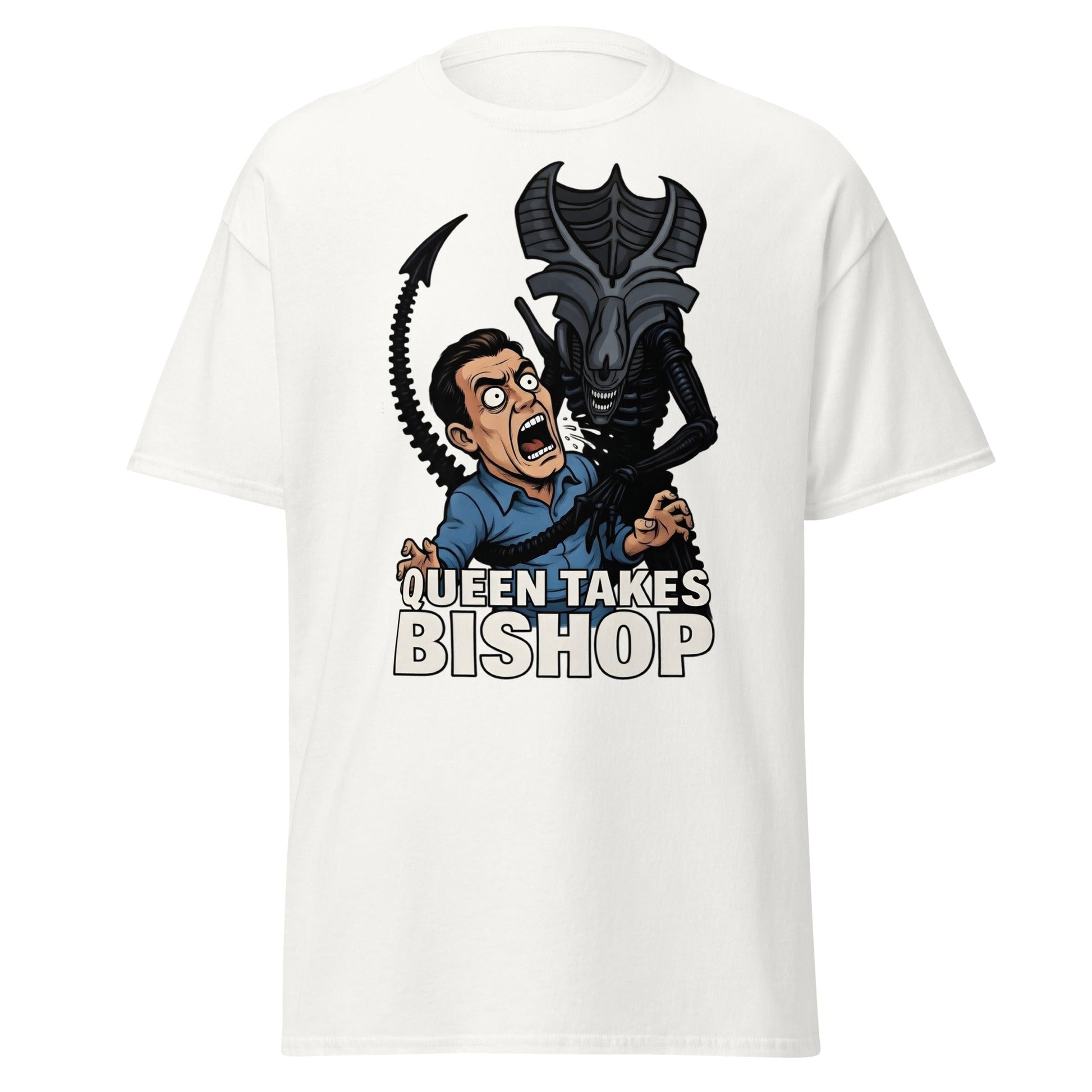 Queen Takes Bishop T-Shirt | Aliens Movie Chess Parody Tee - White - T-Shirts Online