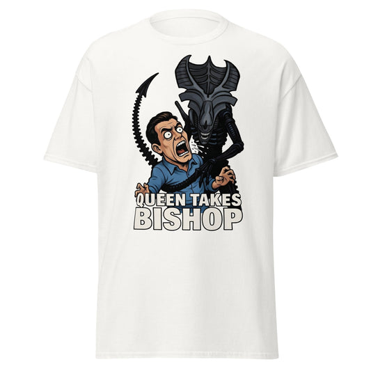Queen Takes Bishop T-Shirt | Aliens Movie Chess Parody Tee - White - T-Shirts Online