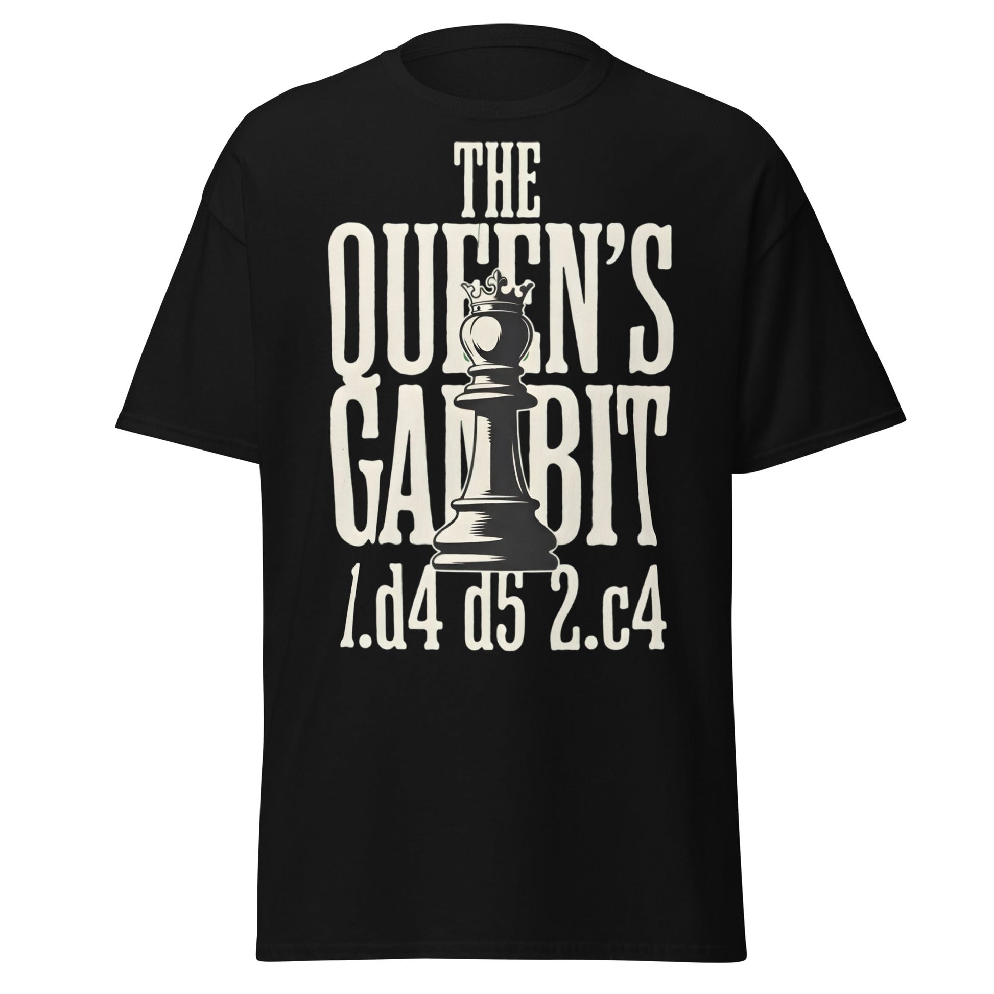 Queen's Gambit Chess T-Shirt - 1.d4 d5 2.c4 Opening Tee - Black - T-Shirts Online