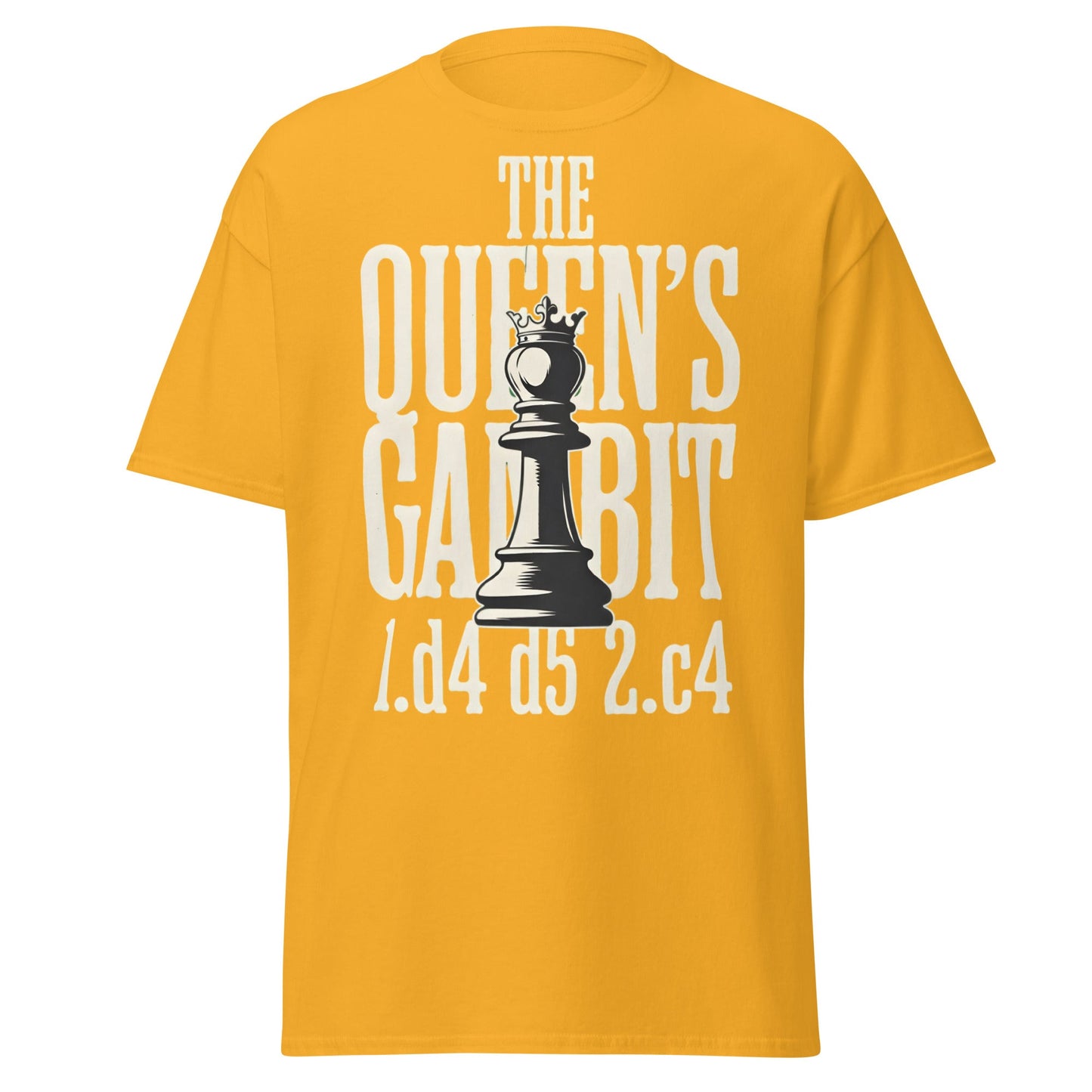 Queen's Gambit Chess T-Shirt - 1.d4 d5 2.c4 Opening Tee - Gold - T-Shirts Online