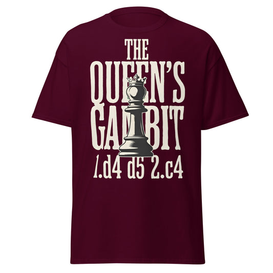 Queen's Gambit Chess T-Shirt - 1.d4 d5 2.c4 Opening Tee - Maroon - T-Shirts Online