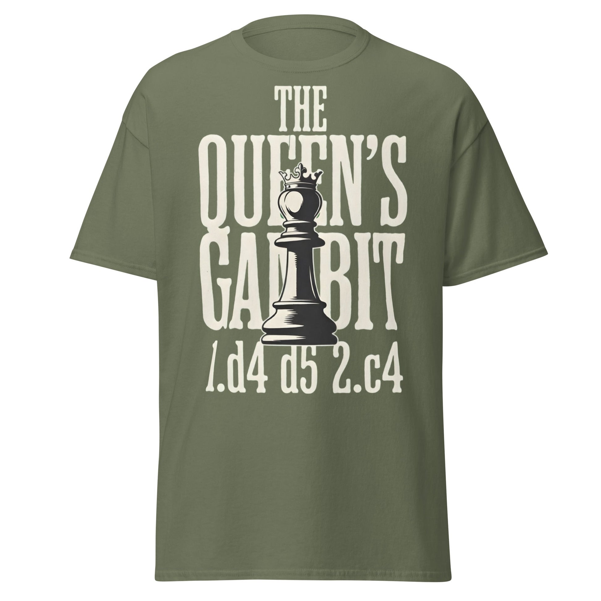 Queen's Gambit Chess T-Shirt - 1.d4 d5 2.c4 Opening Tee - Military Green - T-Shirts Online