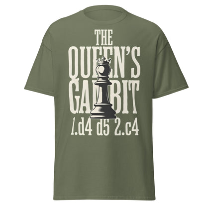 Queen's Gambit Chess T-Shirt - 1.d4 d5 2.c4 Opening Tee - Military Green - T-Shirts Online