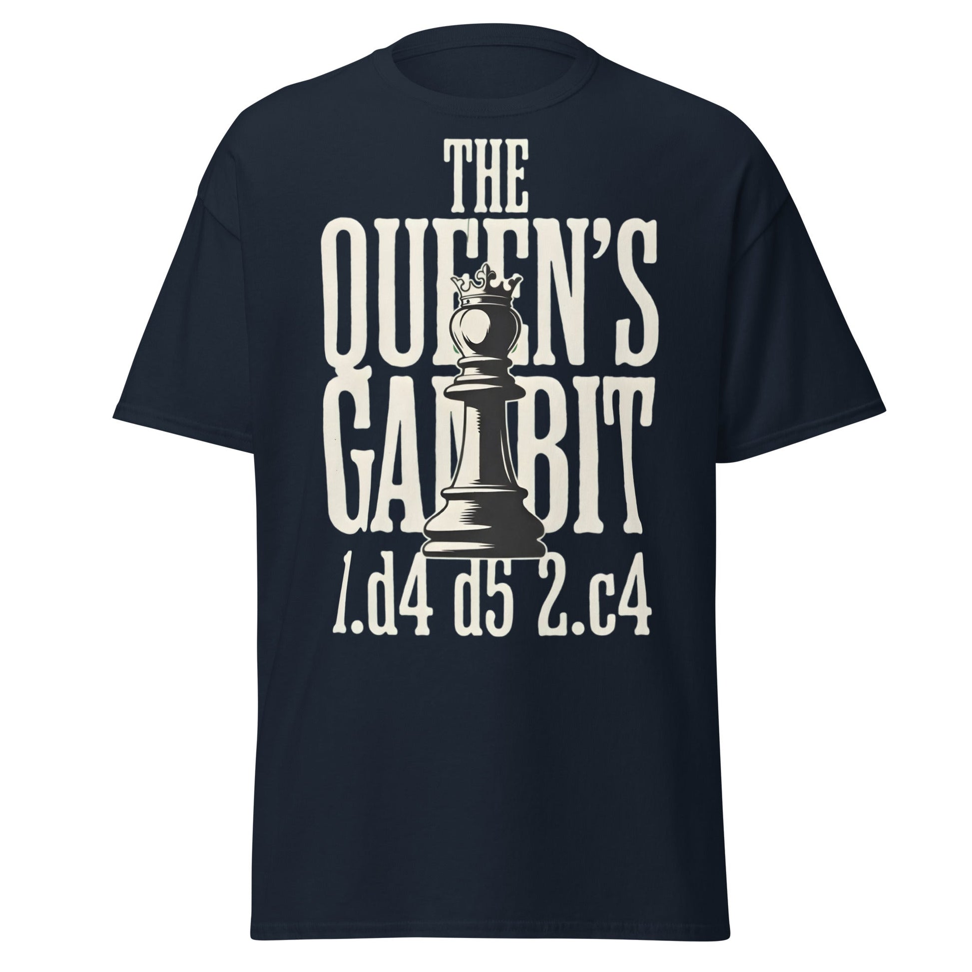 Queen's Gambit Chess T-Shirt - 1.d4 d5 2.c4 Opening Tee - Navy - T-Shirts Online