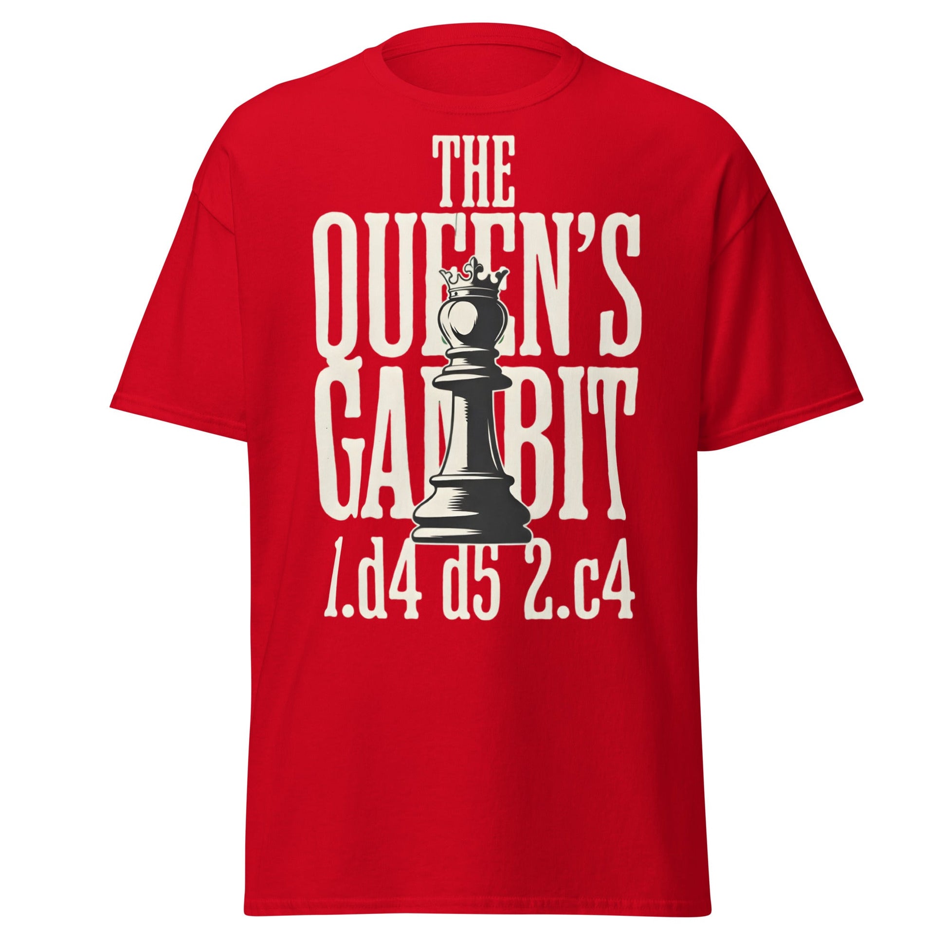 Queen's Gambit Chess T-Shirt - 1.d4 d5 2.c4 Opening Tee - Red - T-Shirts Online
