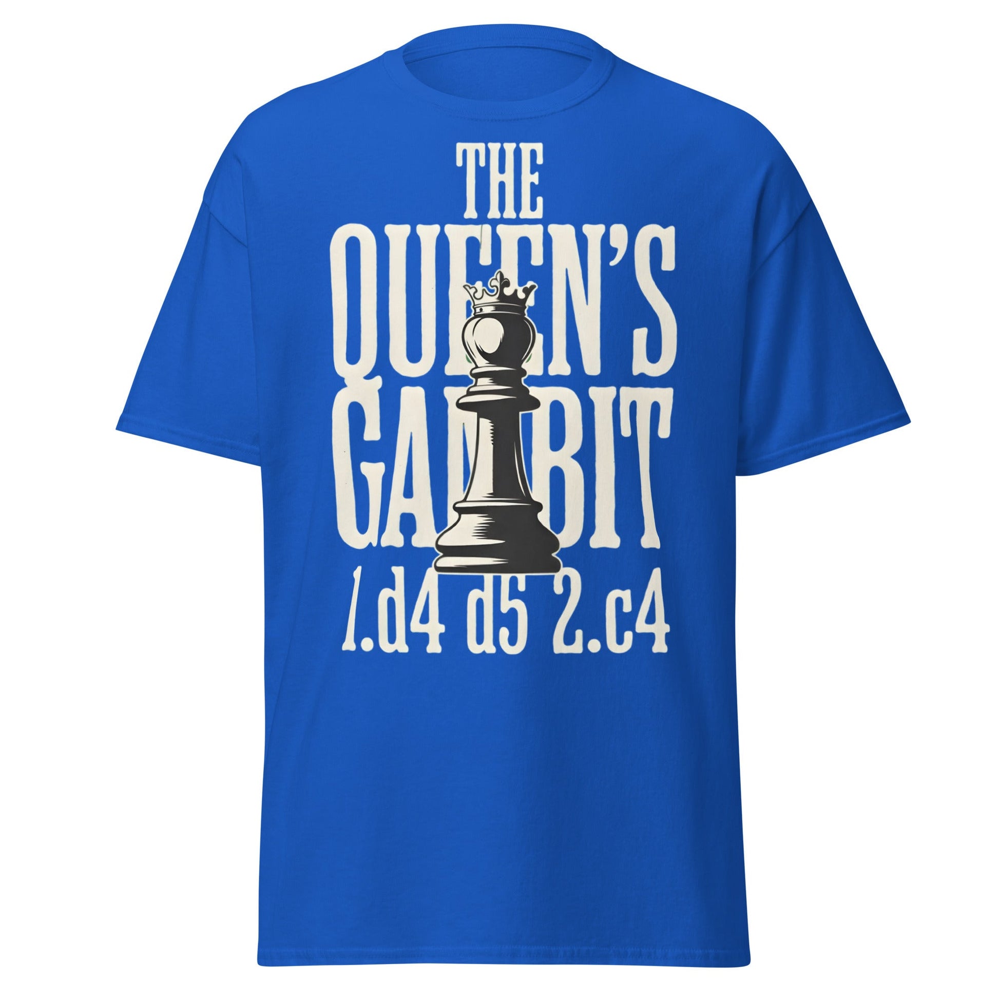Queen's Gambit Chess T-Shirt - 1.d4 d5 2.c4 Opening Tee - Royal - T-Shirts Online