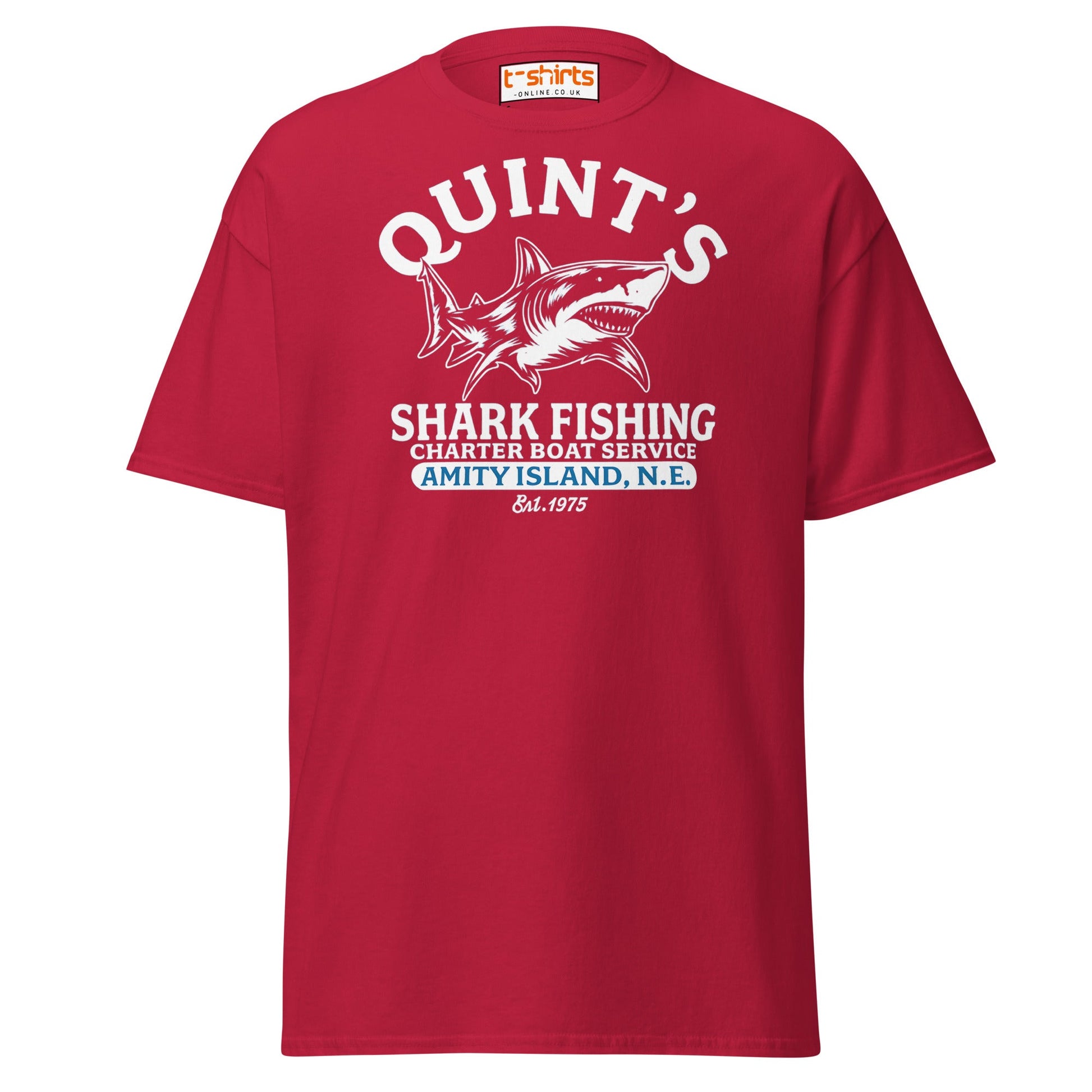 Quint’s Shark Fishing Tee – Retro Ocean Adventure Shirt - Cardinal - T-Shirts Online