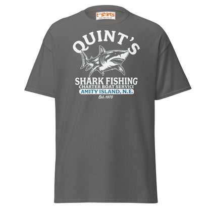 Quint’s Shark Fishing Tee – Retro Ocean Adventure Shirt - Charcoal - T-Shirts Online