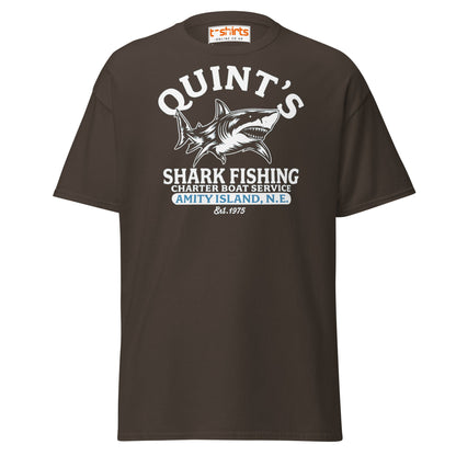 Quint’s Shark Fishing Tee – Retro Ocean Adventure Shirt - Dark Chocolate - T-Shirts Online