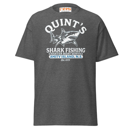 Quint’s Shark Fishing Tee – Retro Ocean Adventure Shirt - Dark Heather - T-Shirts Online
