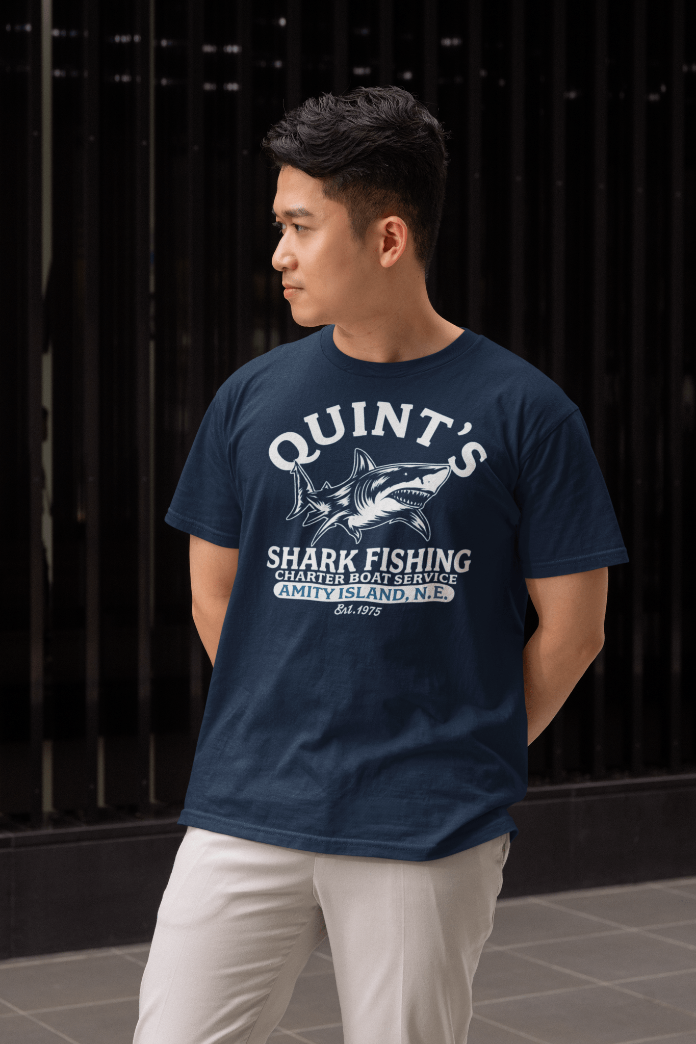 Quint’s Shark Fishing Tee – Retro Ocean Adventure Shirt - Gold - T-Shirts Online