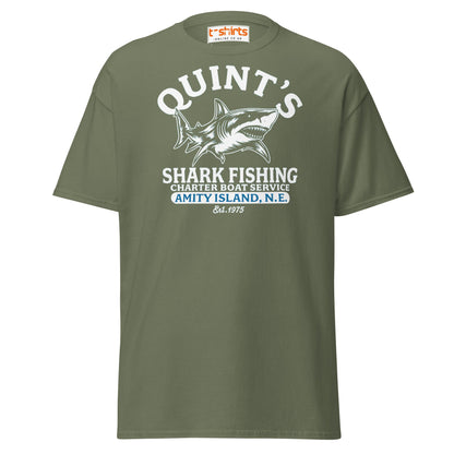 Quint’s Shark Fishing Tee – Retro Ocean Adventure Shirt - Military Green - T-Shirts Online