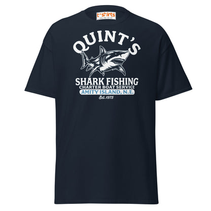 Quint’s Shark Fishing Tee – Retro Ocean Adventure Shirt - Navy - T-Shirts Online