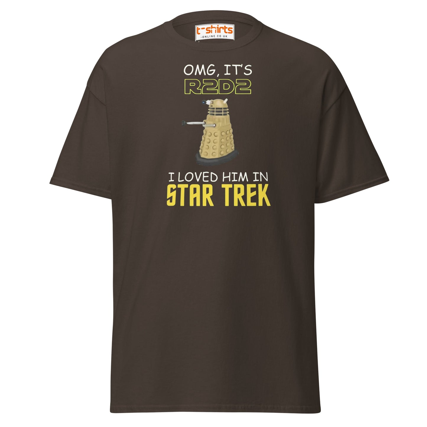 R2D2 Star Trek Parody T-Shirt – Funny Sci - Fi Tee - Dark Chocolate - T-Shirts Online