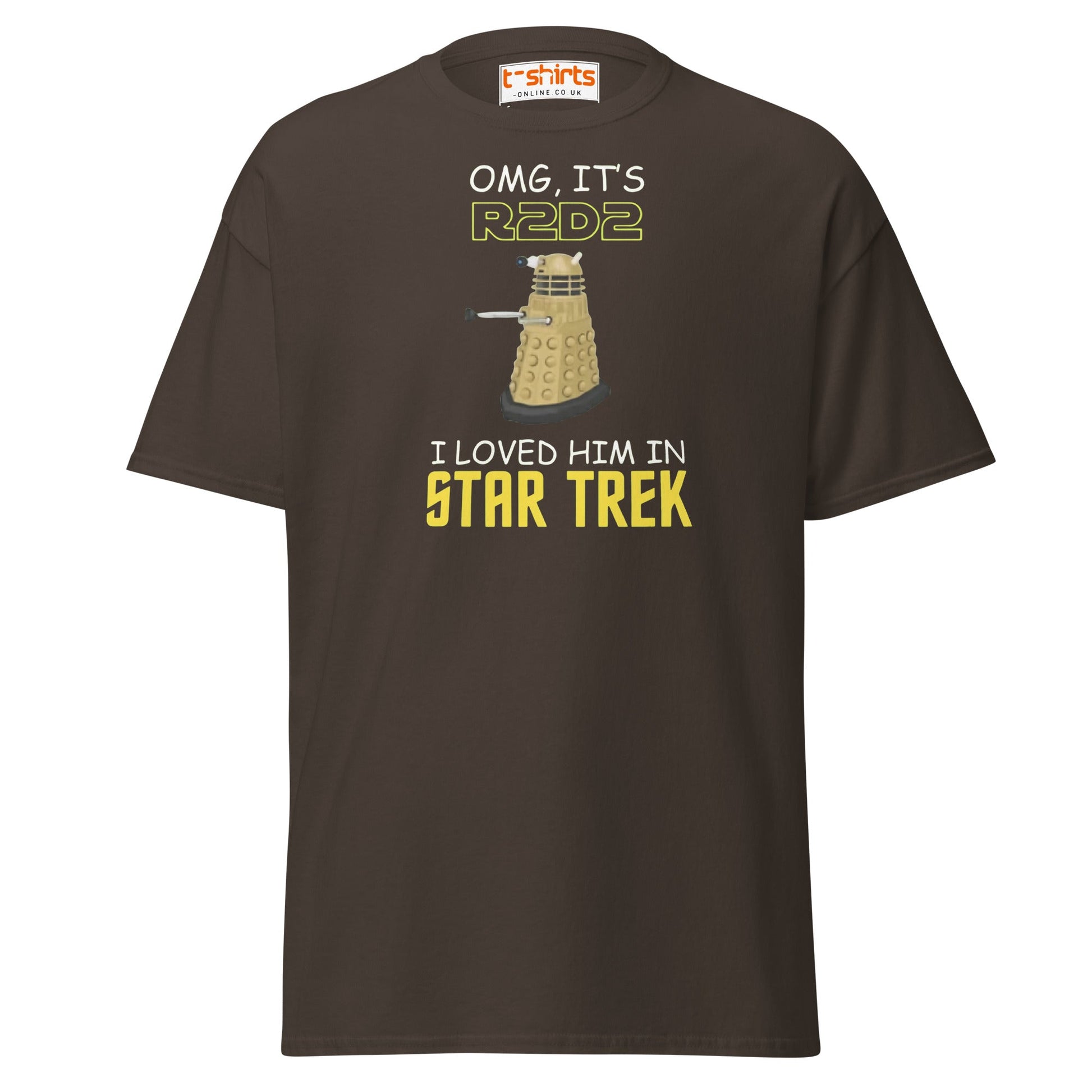 R2D2 Star Trek Parody T-Shirt – Funny Sci - Fi Tee - Dark Chocolate - T-Shirts Online