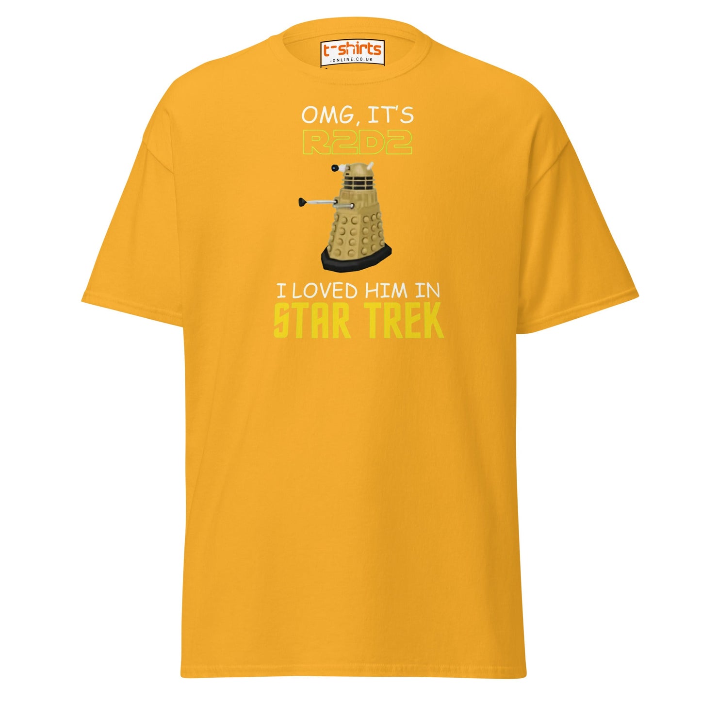 R2D2 Star Trek Parody T-Shirt – Funny Sci - Fi Tee - Gold - T-Shirts Online