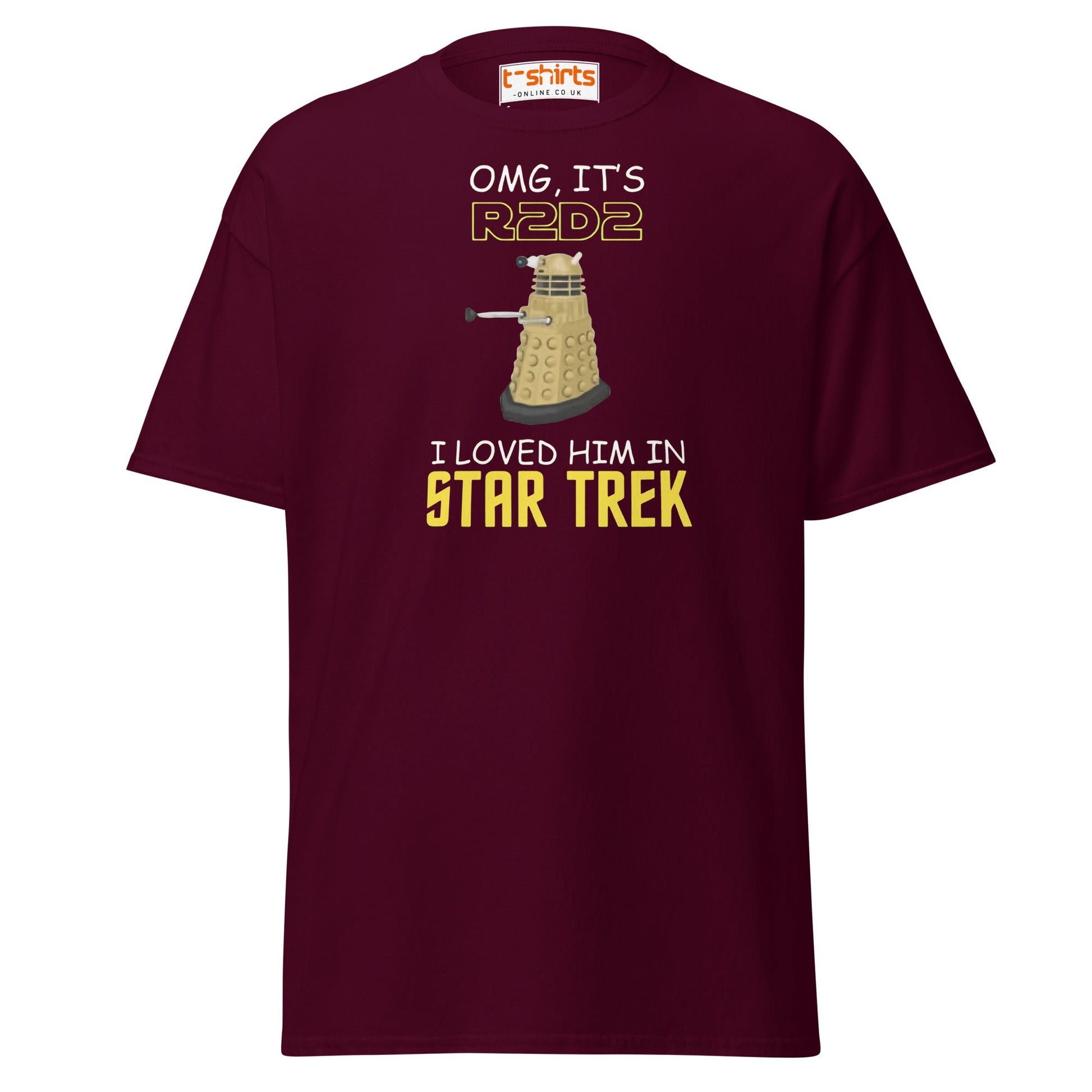 R2D2 Star Trek Parody T-Shirt – Funny Sci - Fi Tee - Maroon - T-Shirts Online