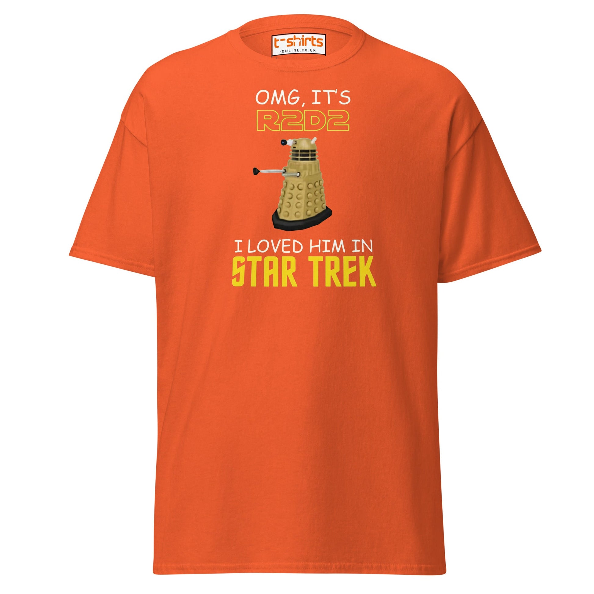 R2D2 Star Trek Parody T-Shirt – Funny Sci - Fi Tee - Orange - T-Shirts Online