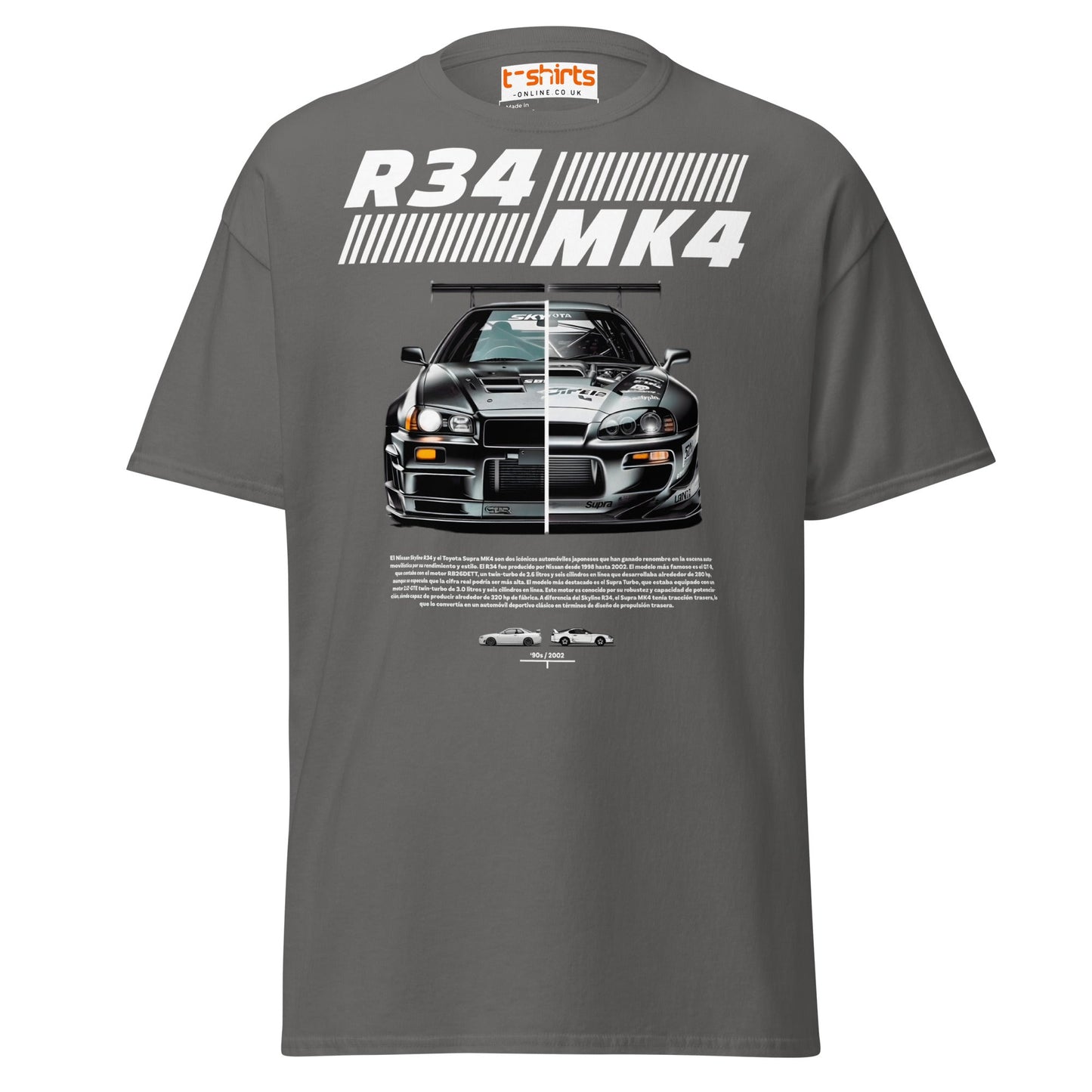 R34 vs MK4 T-Shirt | JDM Icons Side - by - Side Car Tee - Charcoal - T-Shirts Online