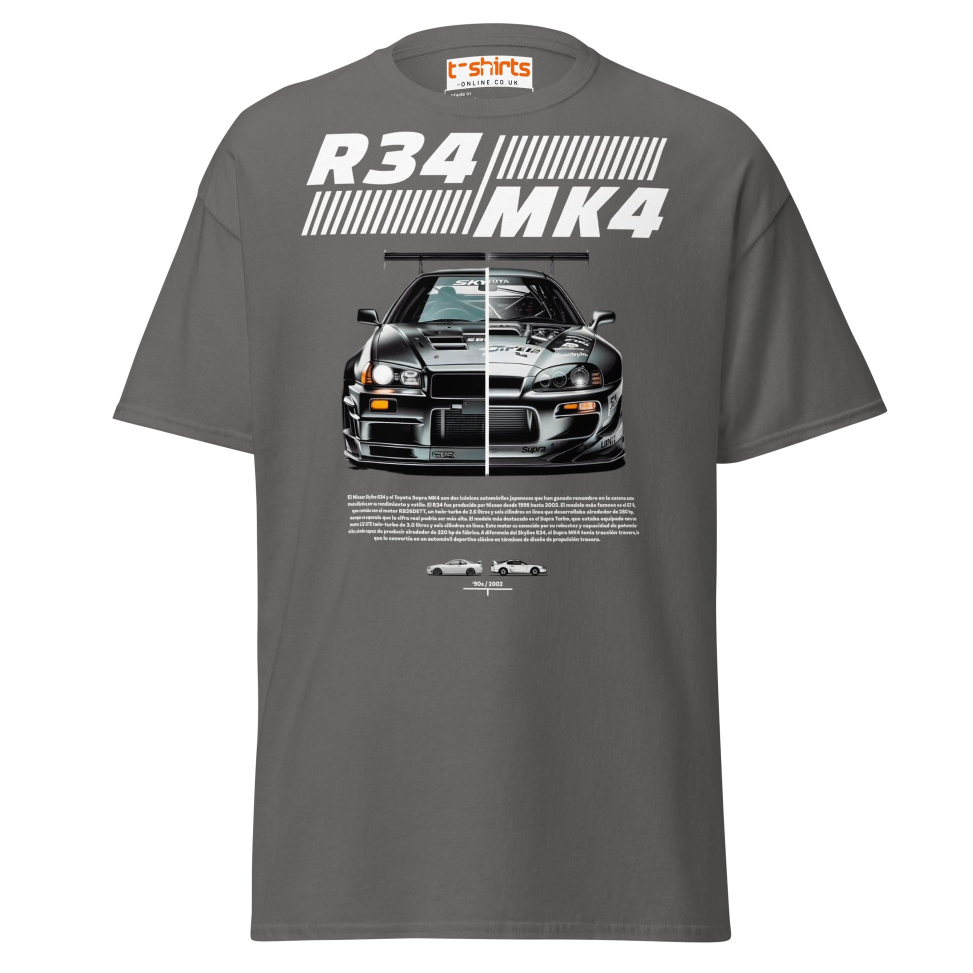 R34 vs MK4 T-Shirt | JDM Icons Side - by - Side Car Tee - Charcoal - T-Shirts Online