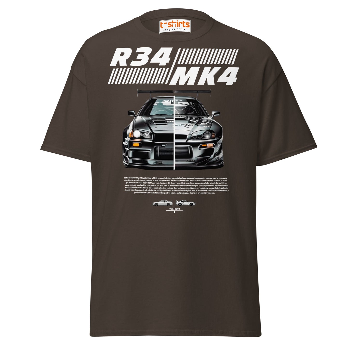 R34 vs MK4 T-Shirt | JDM Icons Side - by - Side Car Tee - Dark Chocolate - T-Shirts Online