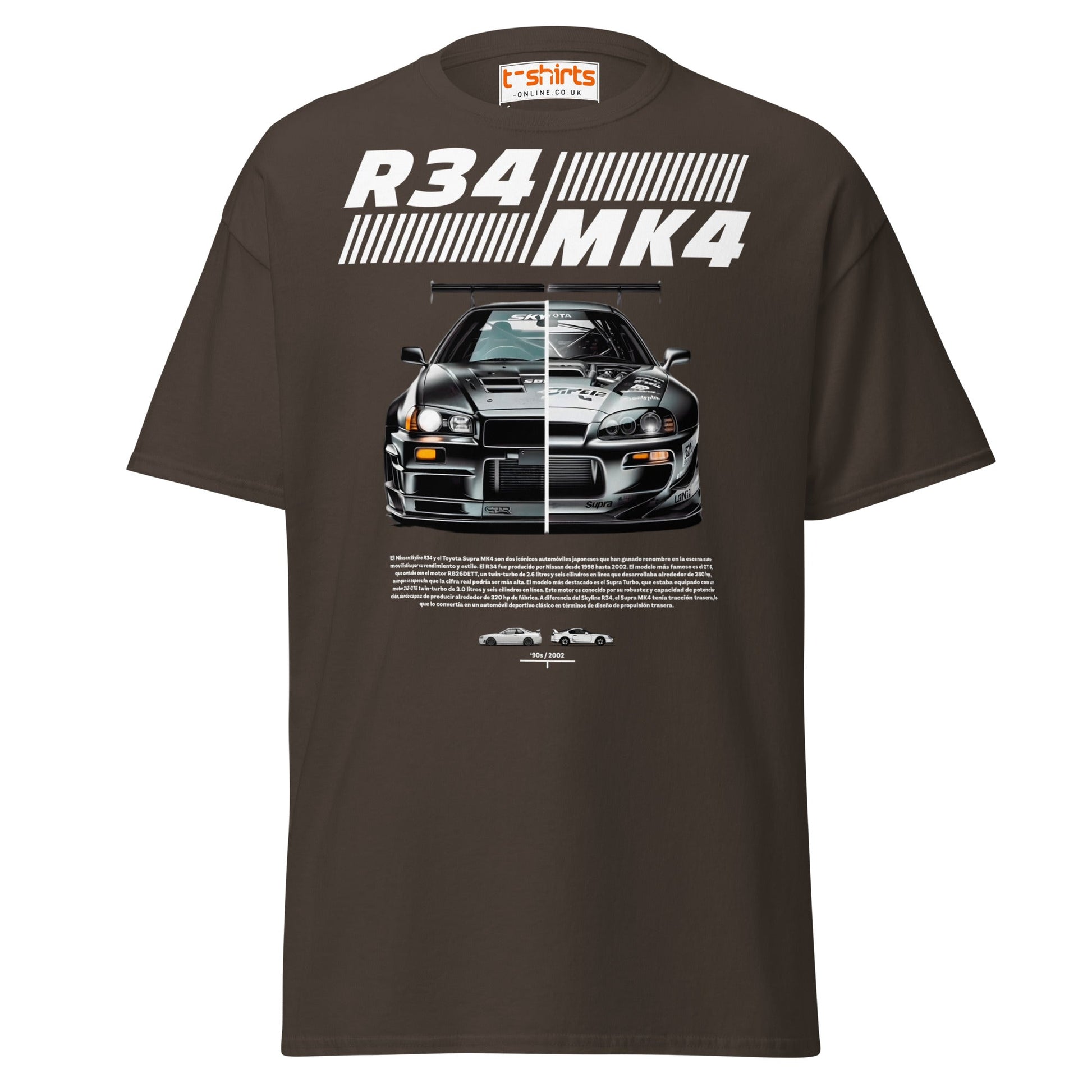 R34 vs MK4 T-Shirt | JDM Icons Side - by - Side Car Tee - Dark Chocolate - T-Shirts Online
