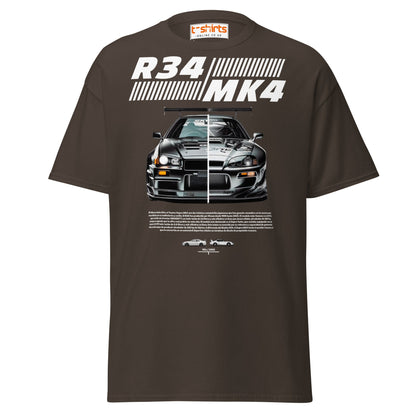 R34 vs MK4 T-Shirt | JDM Icons Side - by - Side Car Tee - Dark Chocolate - T-Shirts Online
