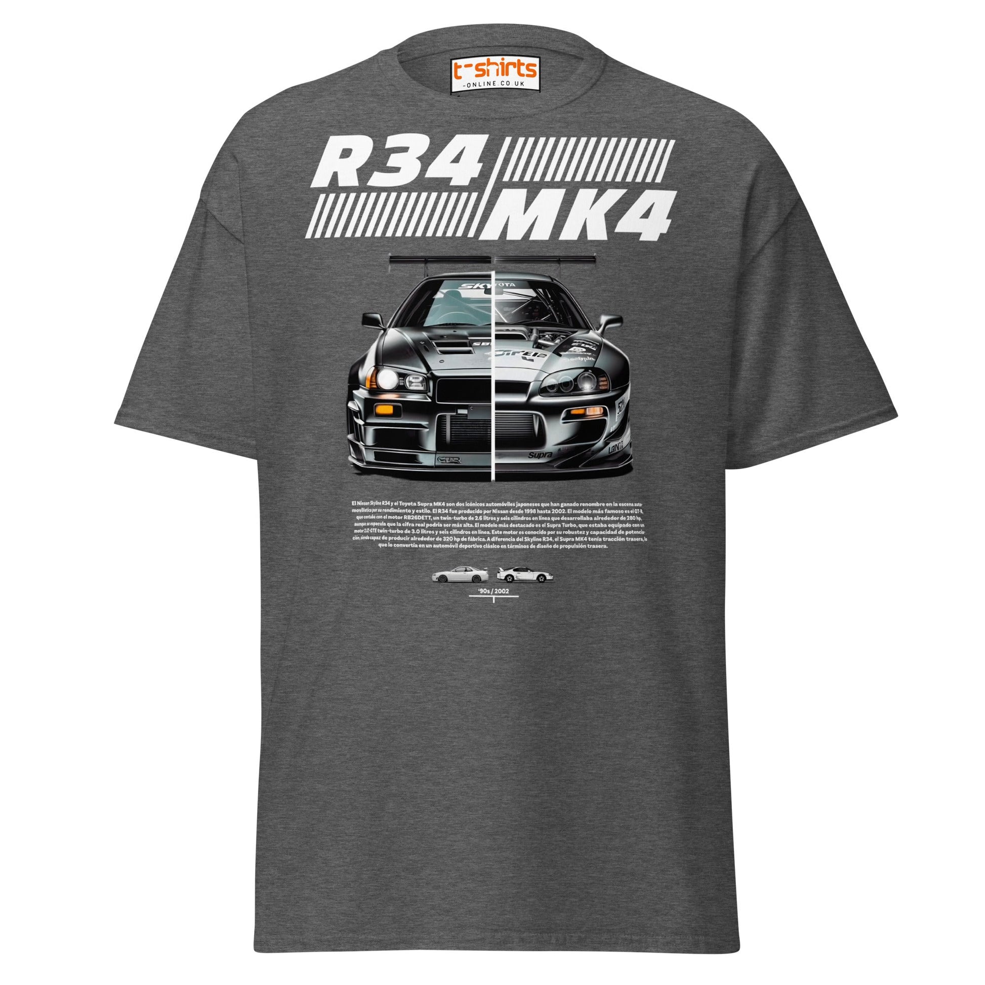 R34 vs MK4 T-Shirt | JDM Icons Side - by - Side Car Tee - Dark Heather - T-Shirts Online