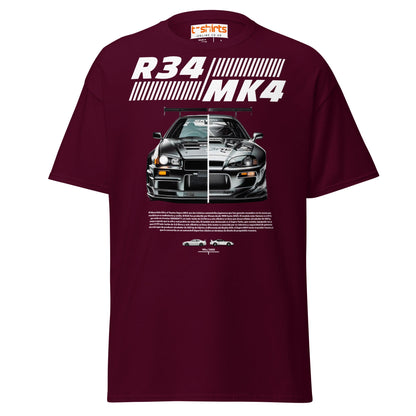 R34 vs MK4 T-Shirt | JDM Icons Side - by - Side Car Tee - Maroon - T-Shirts Online