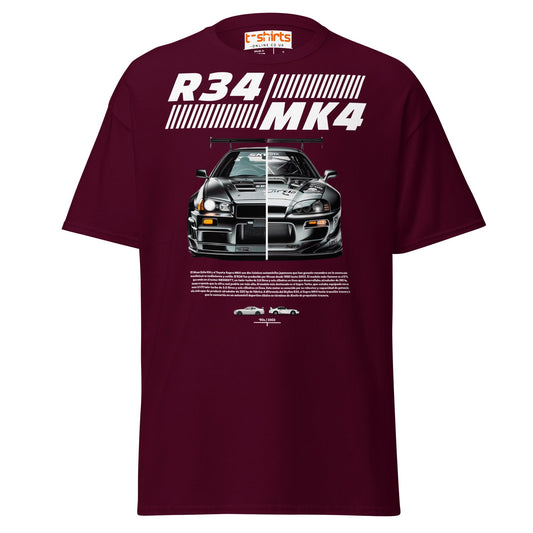R34 vs MK4 T-Shirt | JDM Icons Side - by - Side Car Tee - Maroon - T-Shirts Online