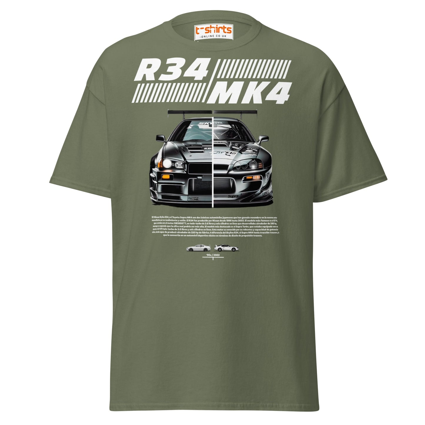 R34 vs MK4 T-Shirt | JDM Icons Side - by - Side Car Tee - Military Green - T-Shirts Online