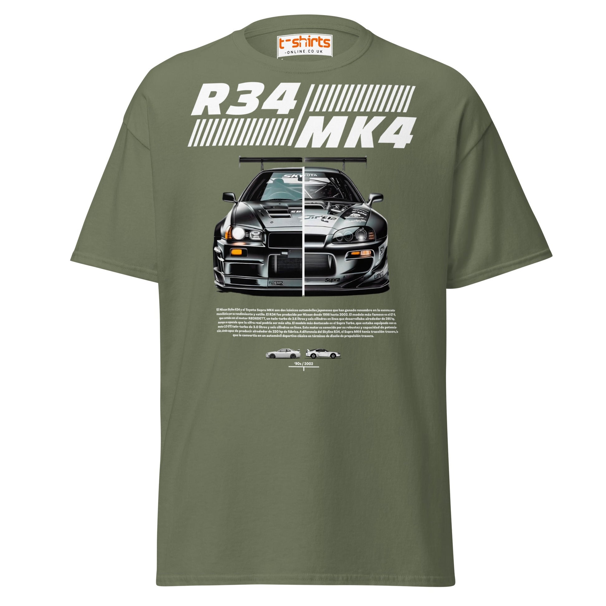 R34 vs MK4 T-Shirt | JDM Icons Side - by - Side Car Tee - Military Green - T-Shirts Online