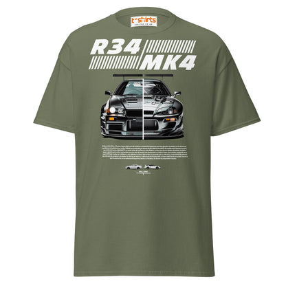 R34 vs MK4 T-Shirt | JDM Icons Side - by - Side Car Tee - Military Green - T-Shirts Online