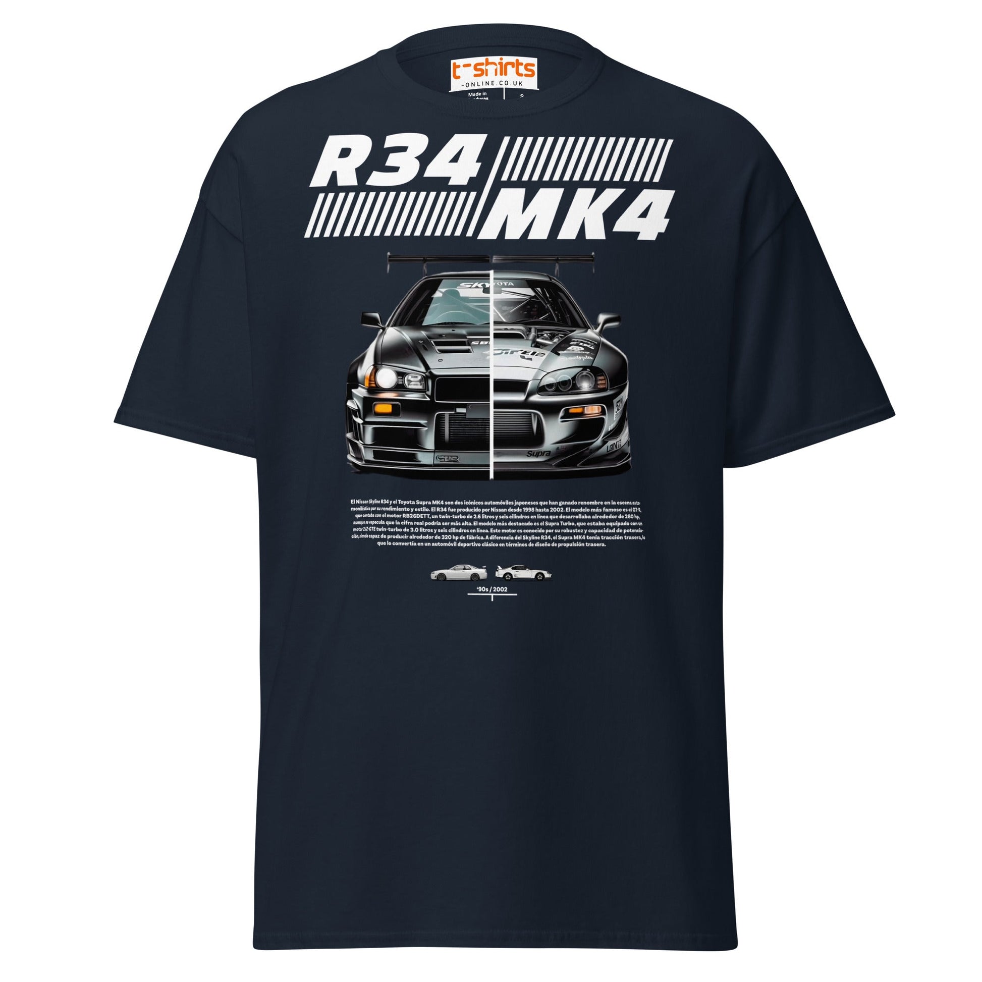 R34 vs MK4 T-Shirt | JDM Icons Side - by - Side Car Tee - Navy - T-Shirts Online