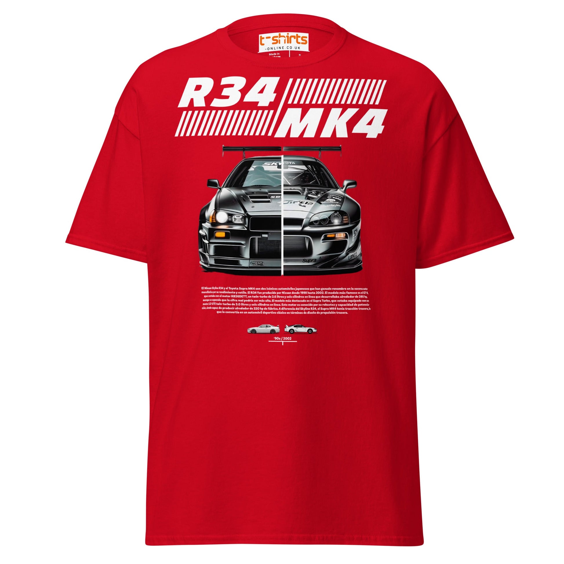 R34 vs MK4 T-Shirt | JDM Icons Side - by - Side Car Tee - Red - T-Shirts Online