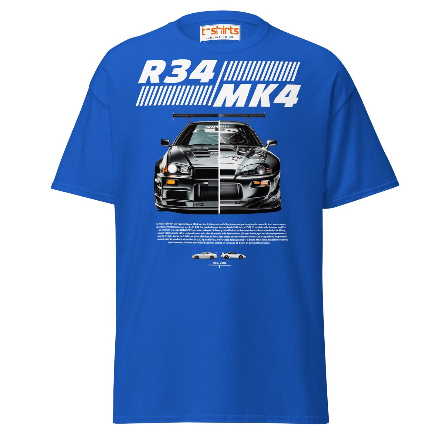 R34 vs MK4 T-Shirt | JDM Icons Side - by - Side Car Tee - Royal - T-Shirts Online