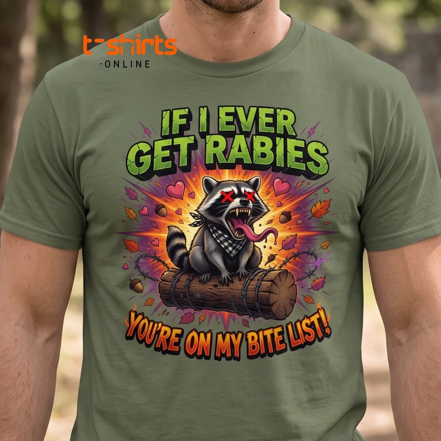 Rabid Raccoon T-Shirt - If I Ever Get Rabies Bite List - Maroon - T-Shirts Online