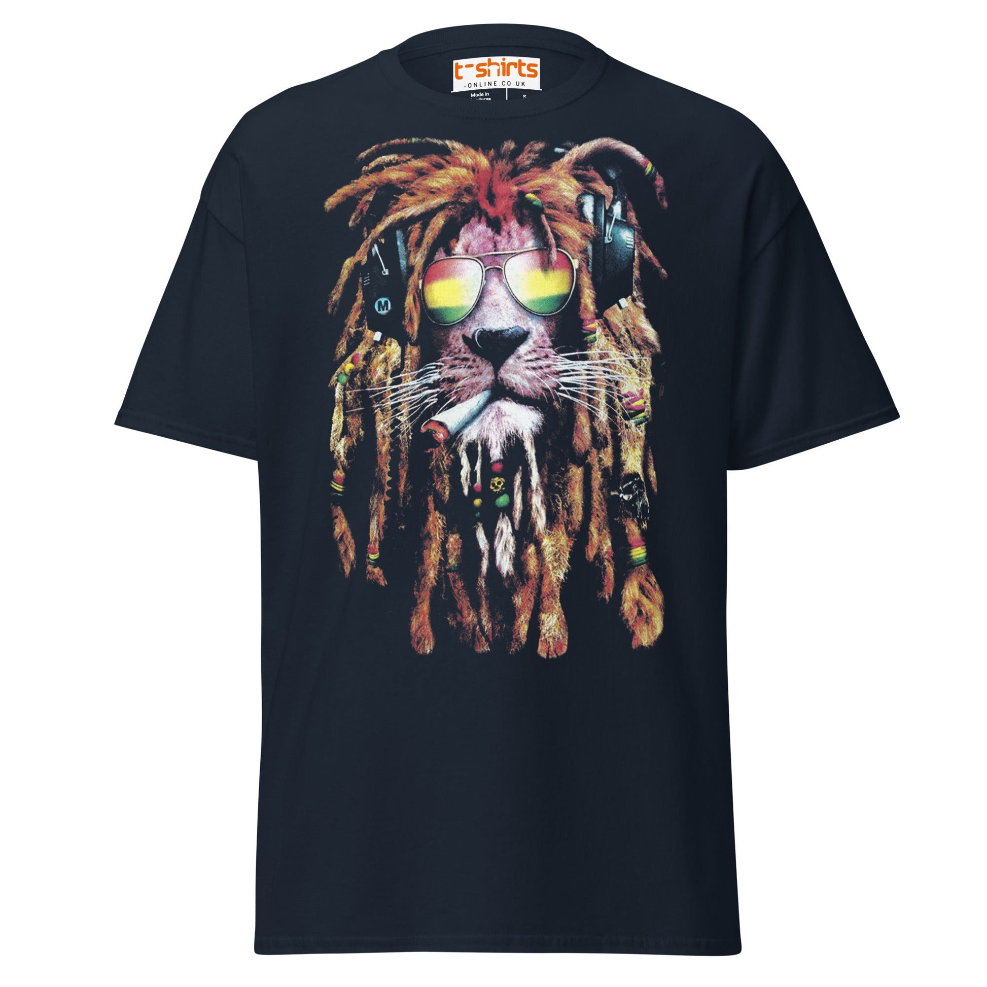 Rasta Lion T-Shirt | Reggae Vibes Cool Dreadlock Tee - Navy - T-Shirts Online