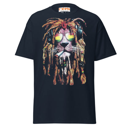 Rasta Lion T-Shirt | Reggae Vibes Cool Dreadlock Tee - Navy - T-Shirts Online