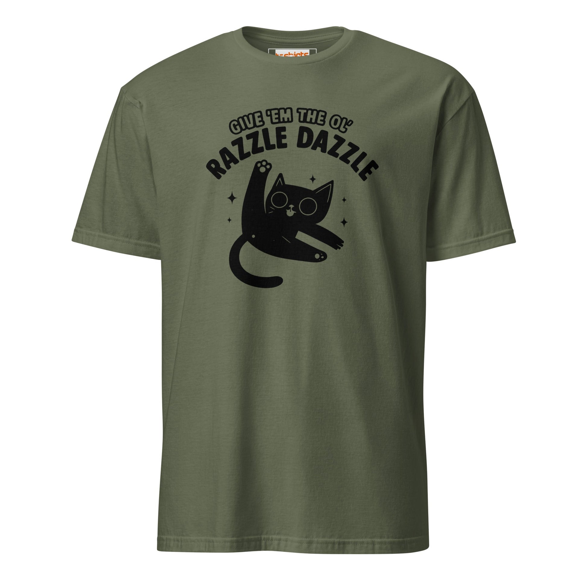 Razzle Dazzle T-Shirt | Fun Adult Cat Tee - Military Green - T-Shirts Online