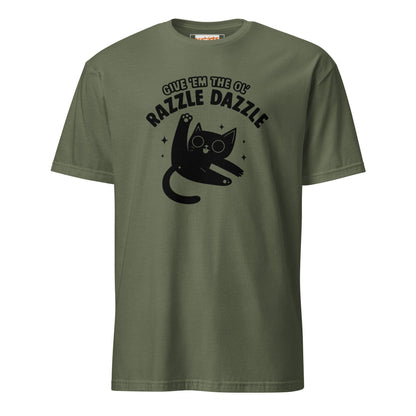 Razzle Dazzle T-Shirt | Fun Adult Cat Tee - Military Green - T-Shirts Online