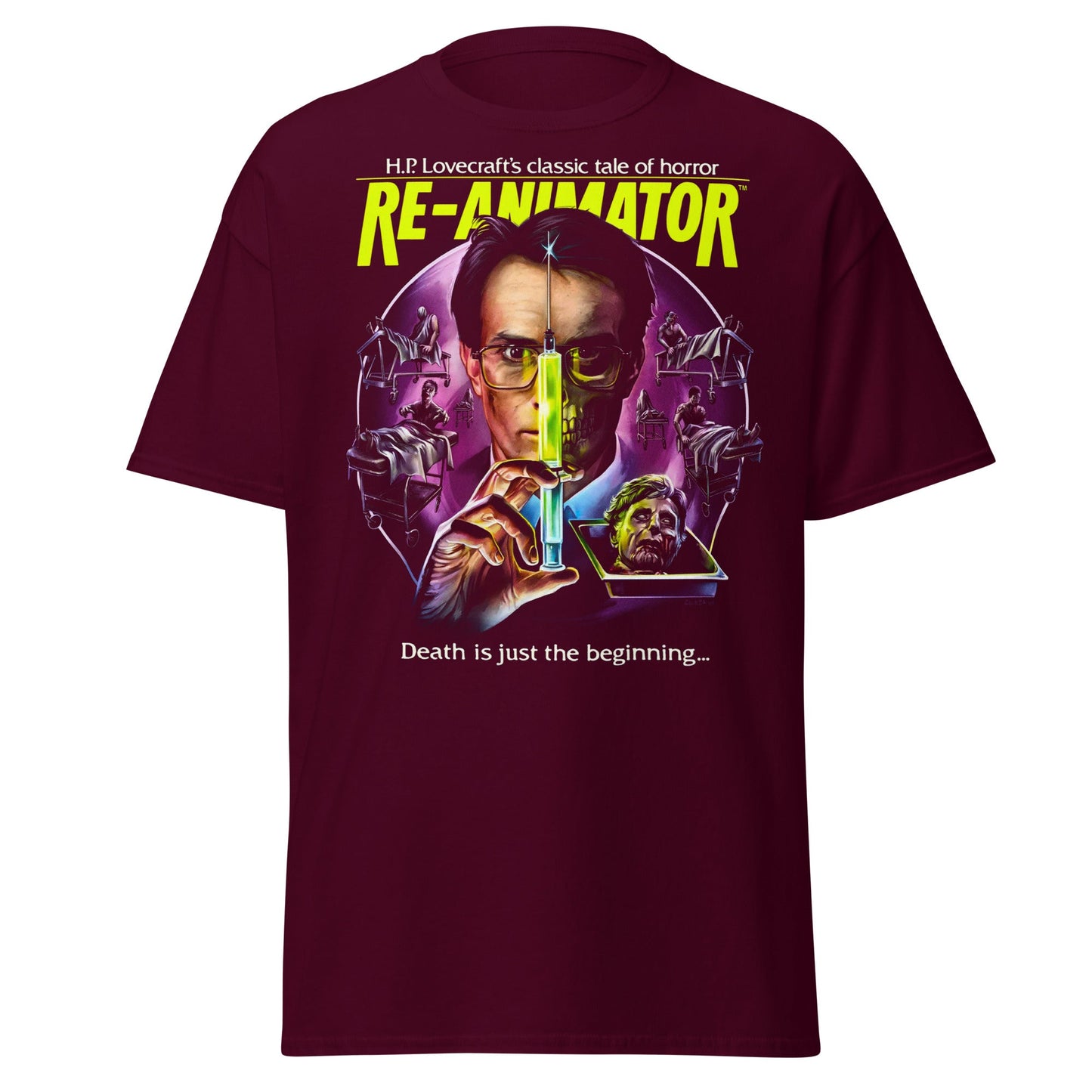 Re - Animator Herbert West Horror Movie T-Shirt - Maroon - T-Shirts Online