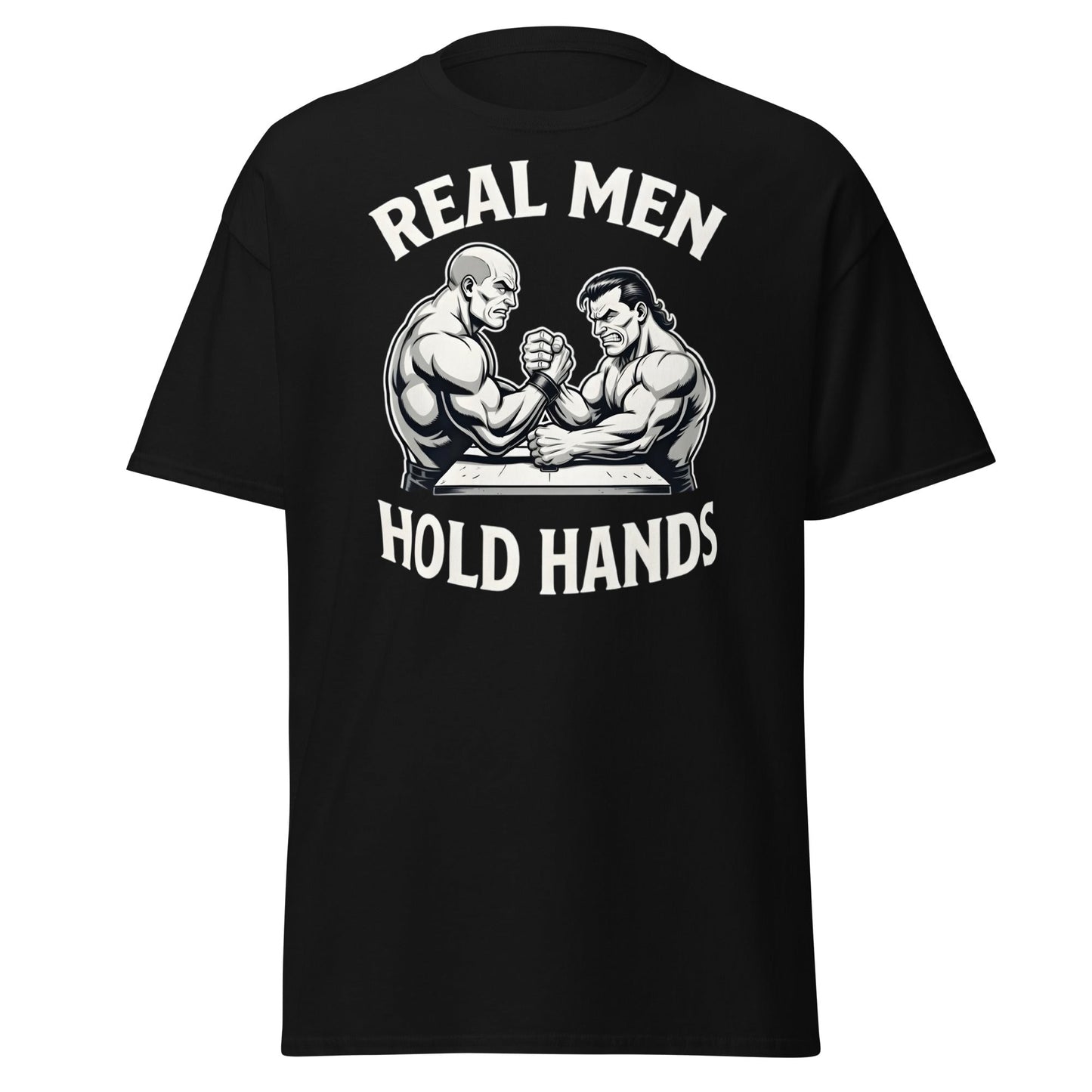 Real Men Hold Hands T-Shirt - Funny Arm Wrestling Tee - Black - T-Shirts Online