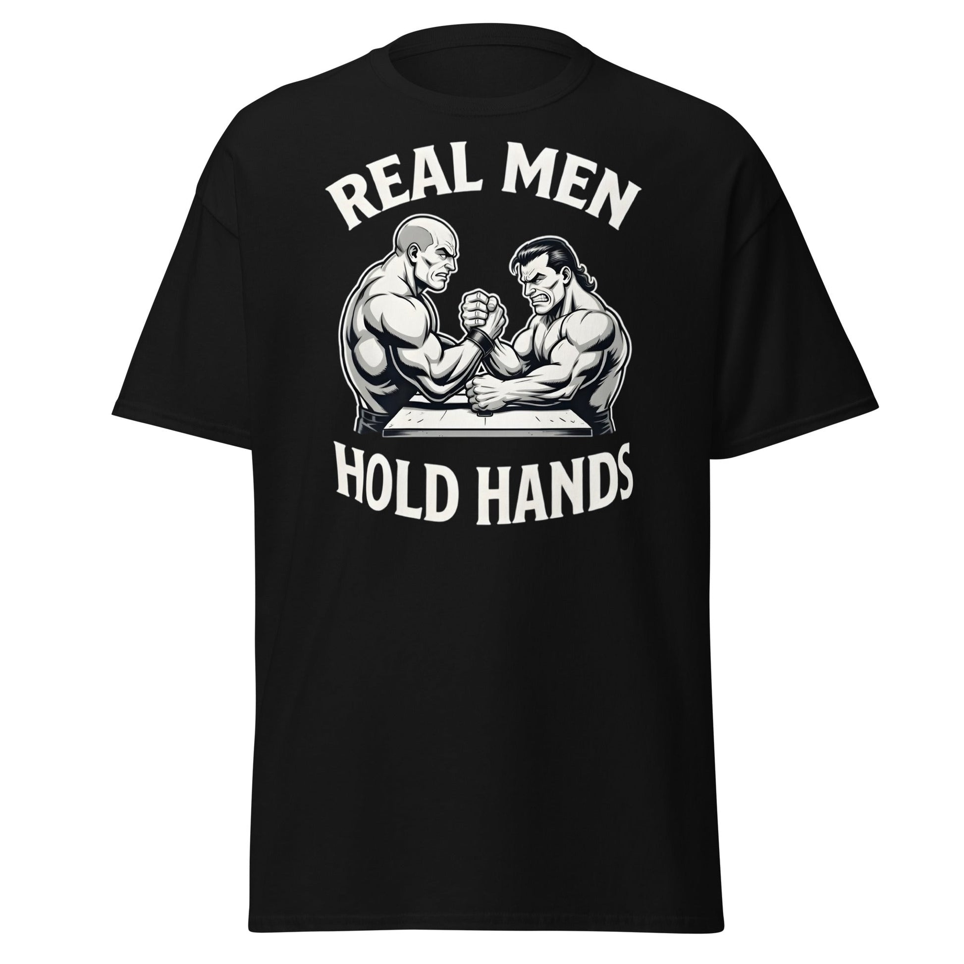 Real Men Hold Hands T-Shirt - Funny Arm Wrestling Tee - Black - T-Shirts Online