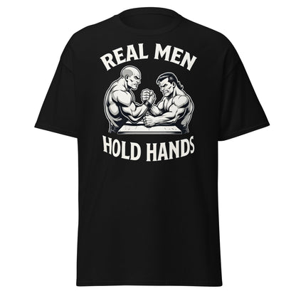 Real Men Hold Hands T-Shirt - Funny Arm Wrestling Tee - Black - T-Shirts Online