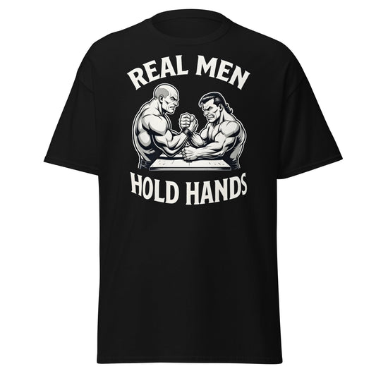 Real Men Hold Hands T-Shirt - Funny Arm Wrestling Tee - Black - T-Shirts Online