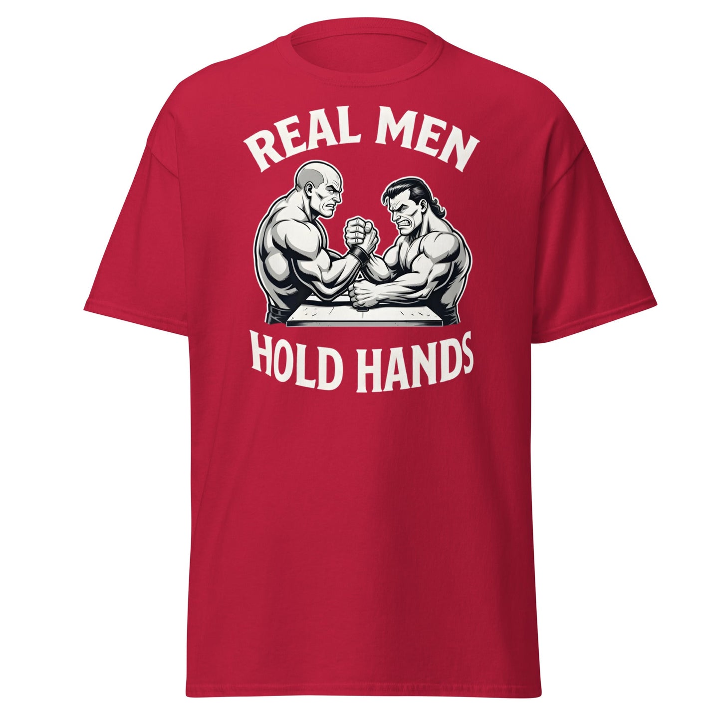 Real Men Hold Hands T-Shirt - Funny Arm Wrestling Tee - Cardinal - T-Shirts Online