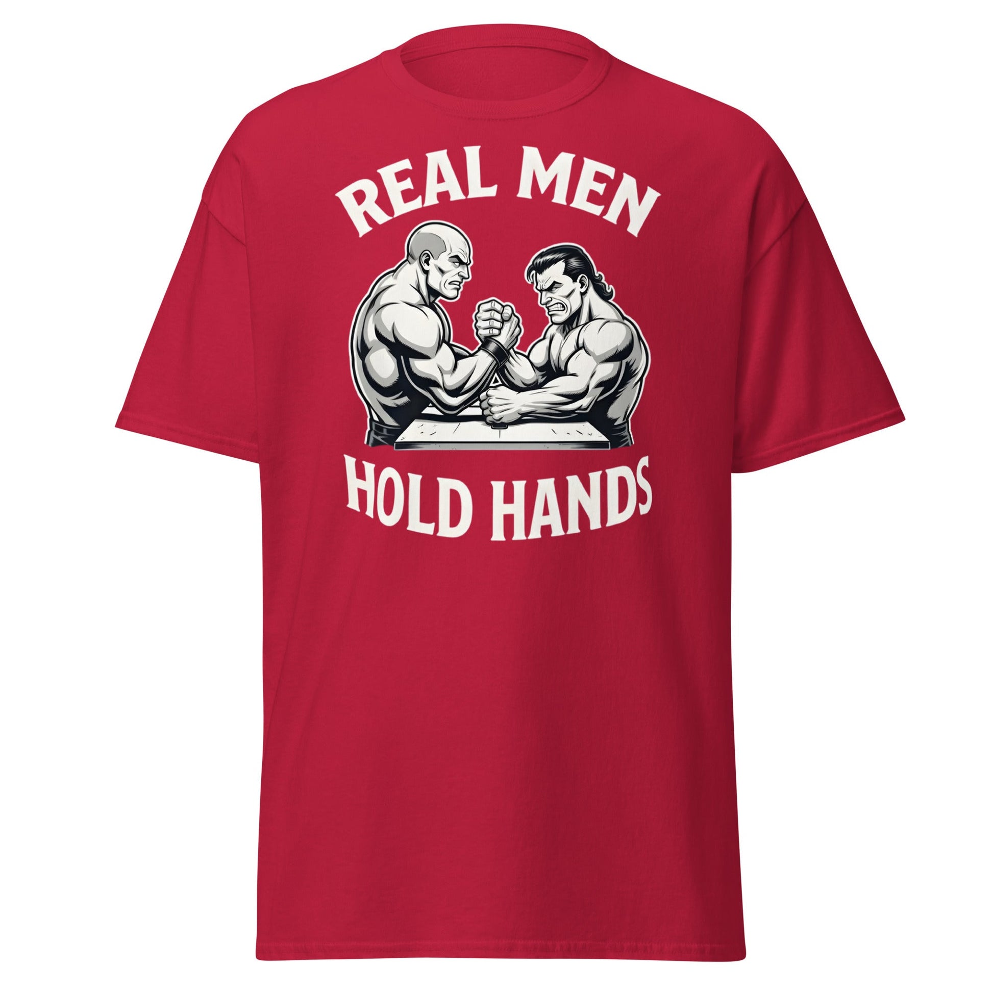 Real Men Hold Hands T-Shirt - Funny Arm Wrestling Tee - Cardinal - T-Shirts Online